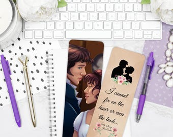 Lizzy and Darcy Bookmark, Jane Austen Romantic, Double Sided Glossy Laminate Design, Classic Novel Gift for Reader and Book Lover Keepsake
