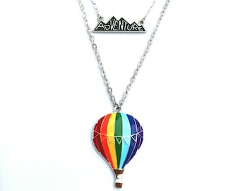 GiftJewelryShop Hot Air Balloons Glass Cabochon Rotatable Lucky Pendant Necklace