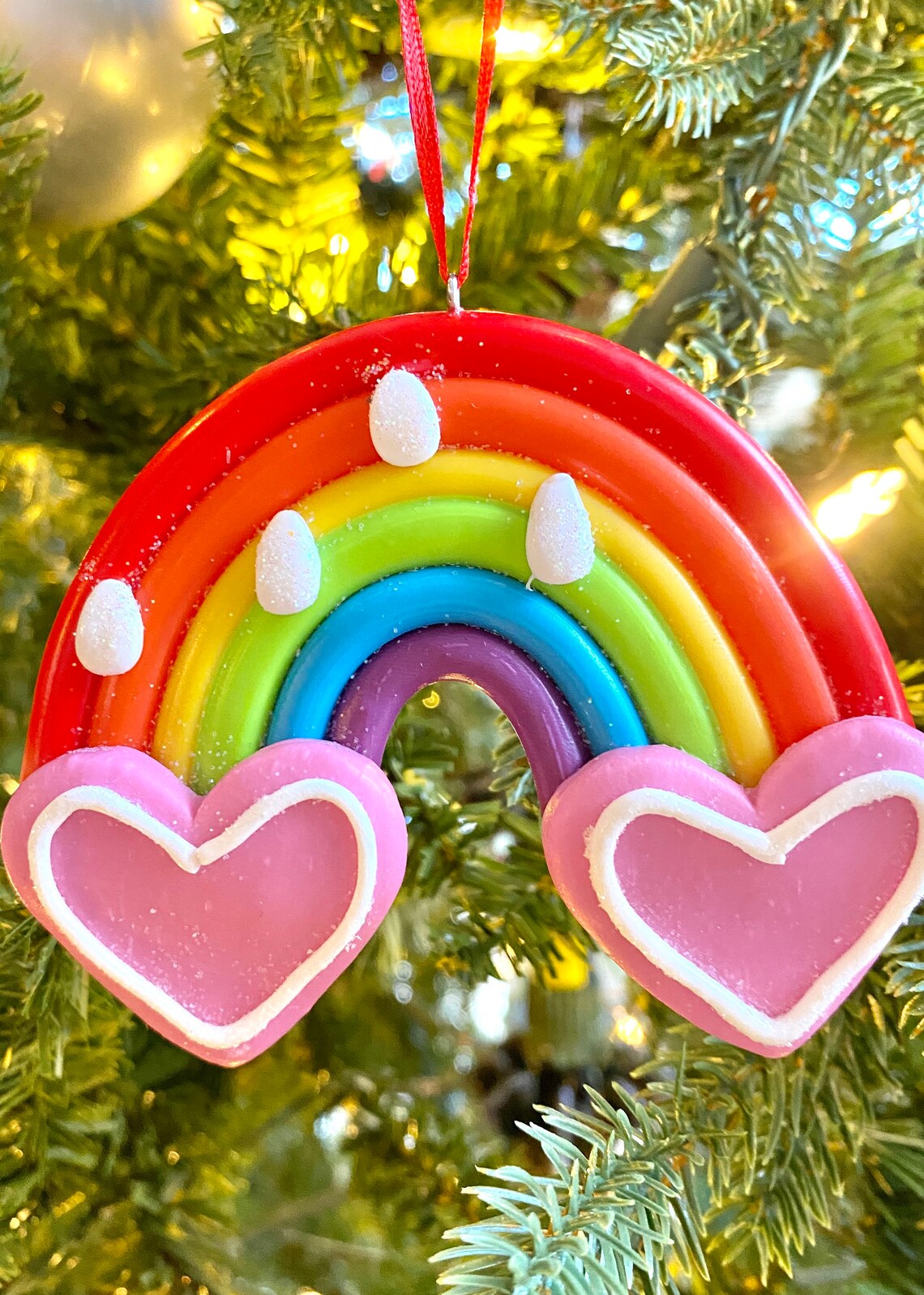 Clay Rainbow Hearts Ornament Colorful Christmas Ornaments for Etsy