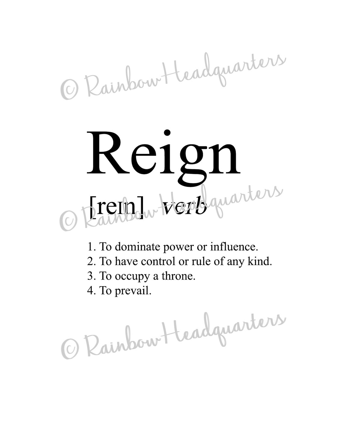 Reign Dictionary Definition Meaning Printable Wall Art Etsy