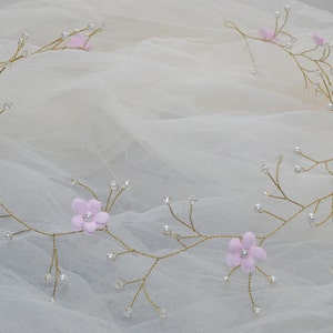 Pink Bridal Flower crown Bridal hair vine White flower crown Pearl hair vine Floral crown Wedding flower crown Bridal floral headpiece image 1