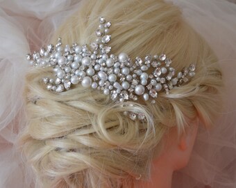 Bridal headpiece silver, wedding headpiece, silver crystal hair comb, Statement headpiece, Bridal hair accessories, wedding hairpiece, tiara