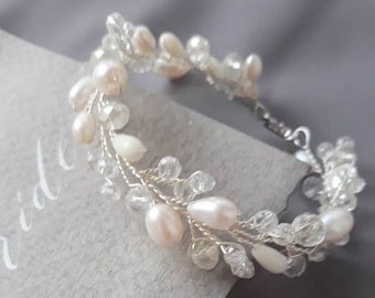 Freshwater Pearl Bridal Bracelet, Gold Wedding Bracelet, Gold Bridal Bracelet, Bridal Jewelry, Pearl Wedding Jewelry, Bride