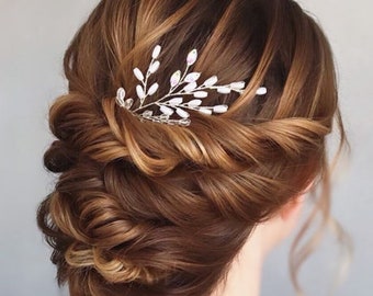 Perle Braut Haarnadel, Süßwasser Perle Hochzeit Haarnadel, Haar-Accessoire für Braut, Floral Haarnadel, Perle Brautkamm, Kristall Hochzeit Kamm