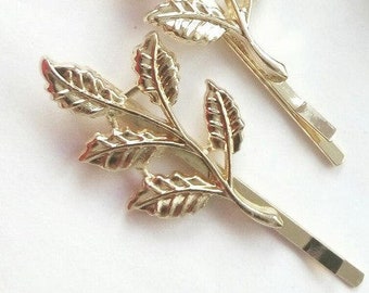 Gold leaf hair clip, women hair accessory clip bobby pin, gold leaf hair pin, olive leaf hair, bridal clips for hair, woodland hair pins