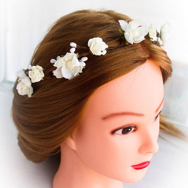 White Wedding Flower Crown, Toddler Flower Crown, Girls Floral Crown, Rustic head wreath, Flower girls,wedding headband,Wedding accessories