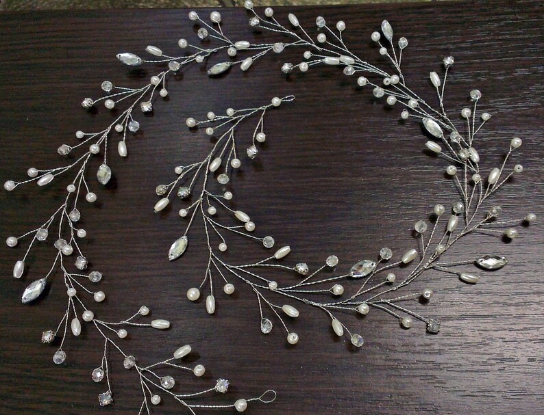 Bridal hair vines Silver wire vines Long hair vine Crystals Bridal hair-vine pearl hair vine Bridal Hair Wreath Baby/'s Breath Headpiece