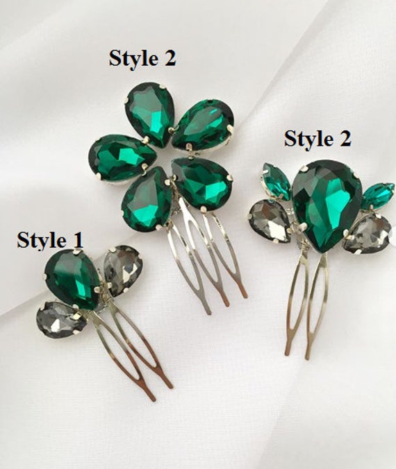 Emerald and Gold Hair Pin Emerald Hair Pin Emerald Hair Piece Emerald Green  Wedding Hair Pins Green Hair Clip Emerald Headpiece for Bride 