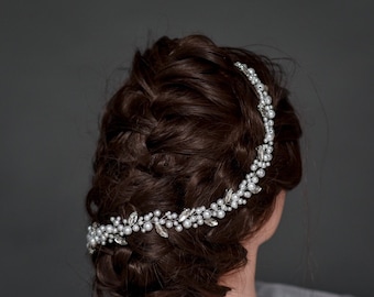 Accessorio per capelli da sposa, vite per capelli da sposa Boho, vite per capelli in argento o oro, aureola per capelli di cristallo