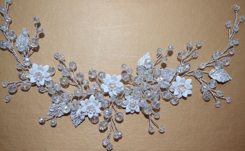 Bridal Headpiece Crystal Bridal Hair Piece Pearl Flower hair comb Pearl Wedding Hair piece Hair vine Wedding accessories Bridal Hair Halo