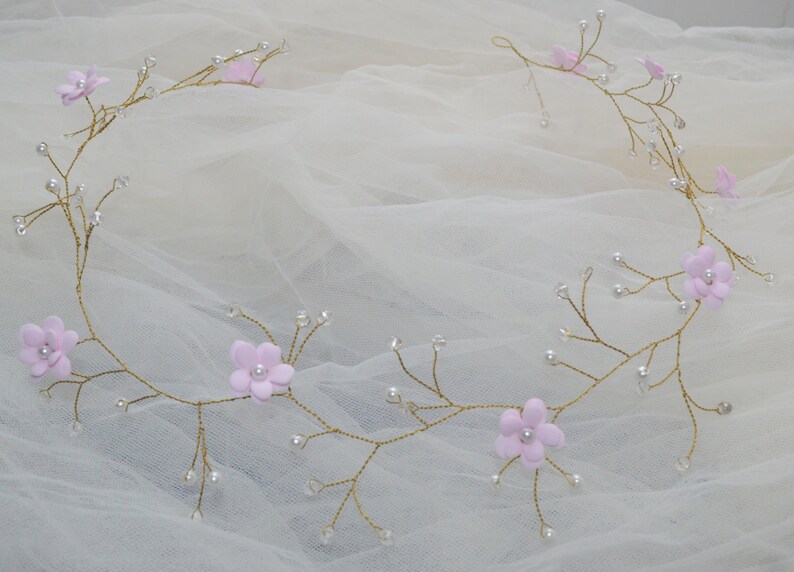 Pink Bridal Flower crown Bridal hair vine White flower crown Pearl hair vine Floral crown Wedding flower crown Bridal floral headpiece image 1