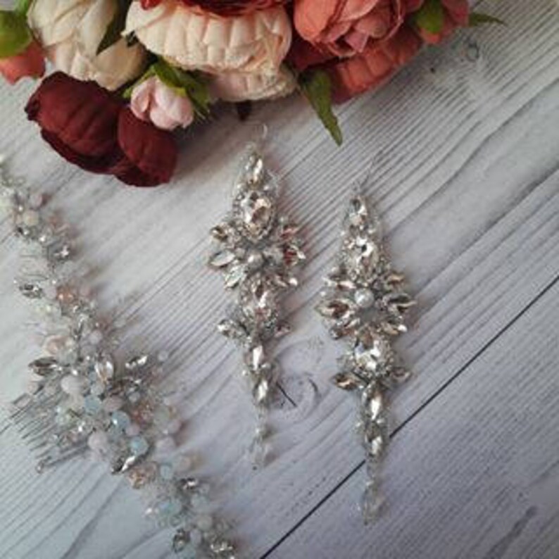 Crystal Bridal earrings Bridesmaid Jewelry Silver Earring Bridal Jewelry Pearl earrings Wedding jewelry earrings Bridal Chandelier image 3