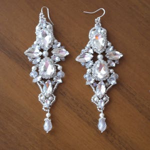 Crystal Bridal earrings Bridesmaid Jewelry Silver Earring Bridal Jewelry Pearl earrings Wedding jewelry earrings Bridal Chandelier image 4
