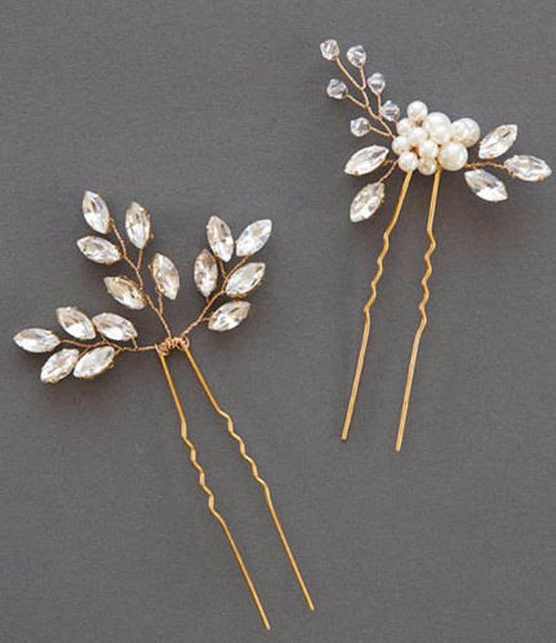 Set of 3 Crystal Hair Pins Wedding Hairpin Gold Crystal Leaf Etsy