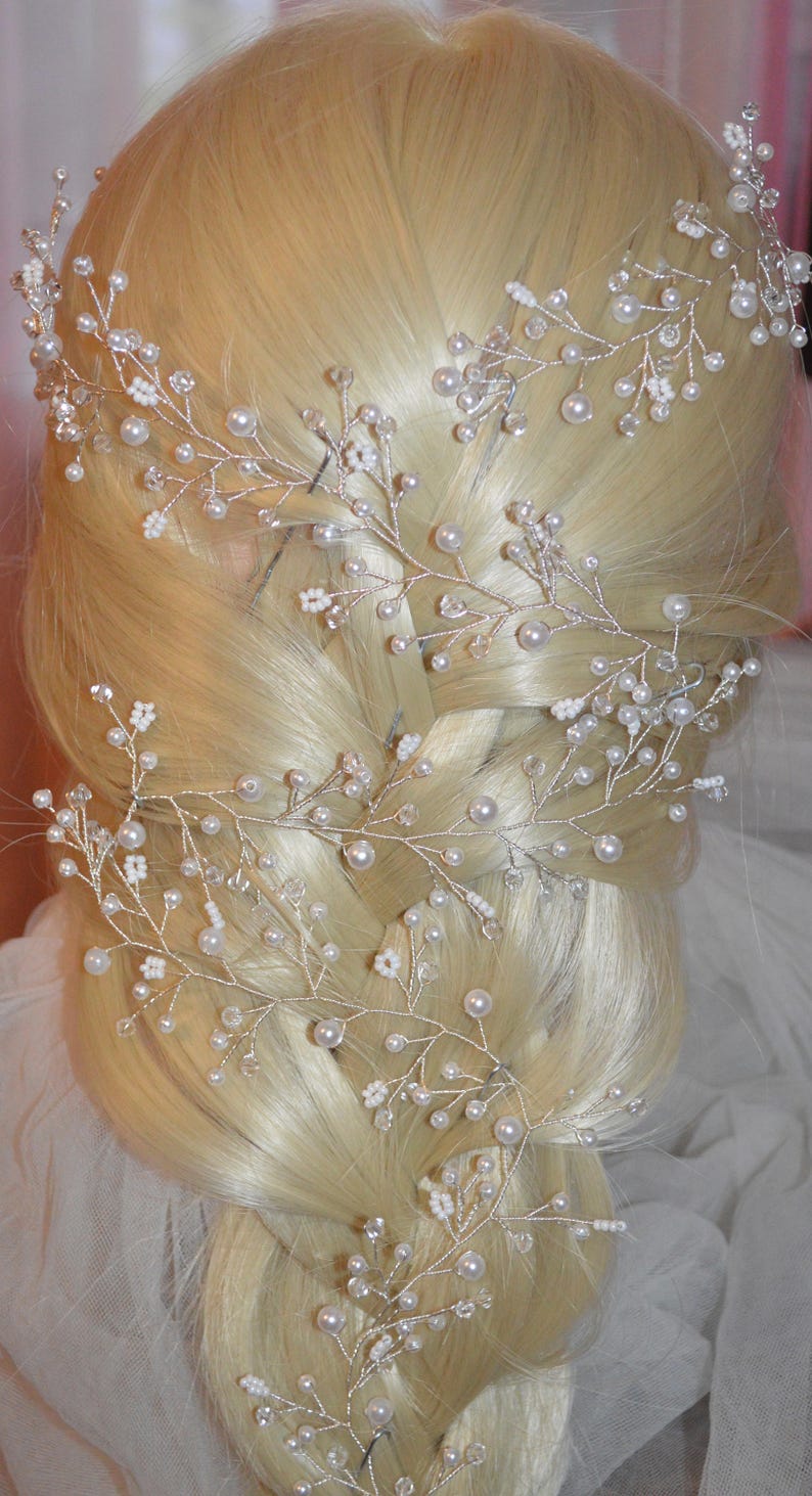 Bridal hair vine Long vine bridal hair Pearl bridal headpiece Crystals Bridal Wedding Pearl Bridal vine Wedding hairstyle Bohemian headpiece
