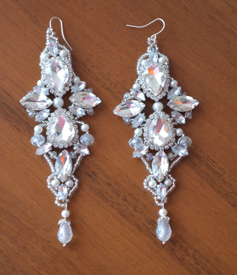 Crystal Bridal earrings Bridesmaid Jewelry Silver Earring Bridal Jewelry Pearl earrings Wedding jewelry earrings Bridal Chandelier image 2