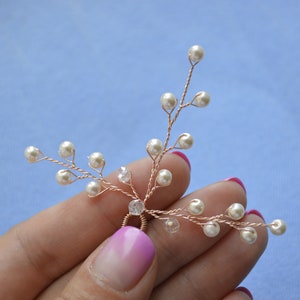 Set of 3 Bridal hair pin Gold Pearl Hair Pin Gold hair pin Branch hair pin Baby's Breath Hair Pieces Pearl Hair Pins Beaded Hair pins image 5