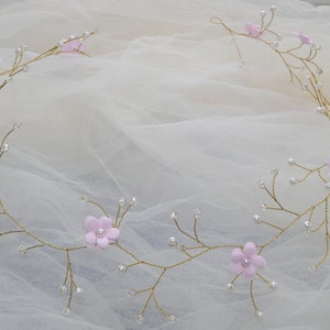 Pink Bridal Flower crown Bridal hair vine White flower crown Pearl hair vine Floral crown Wedding flower crown Bridal floral headpiece image 3