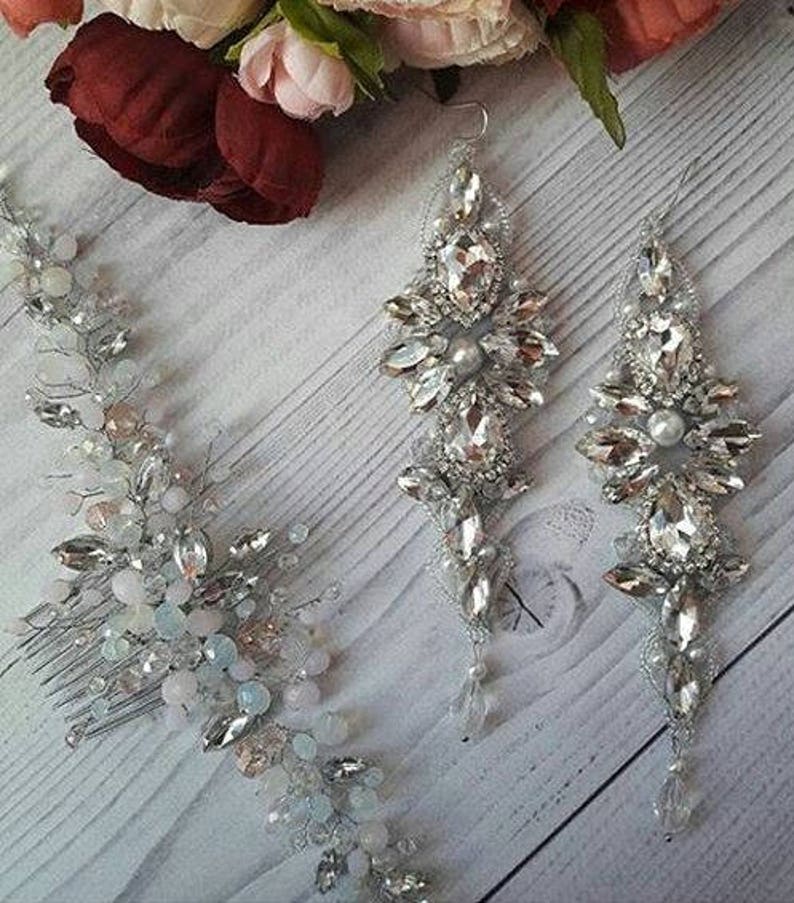 Crystal Bridal earrings Bridesmaid Jewelry Silver Earring Bridal Jewelry Pearl earrings Wedding jewelry earrings Bridal Chandelier image 6