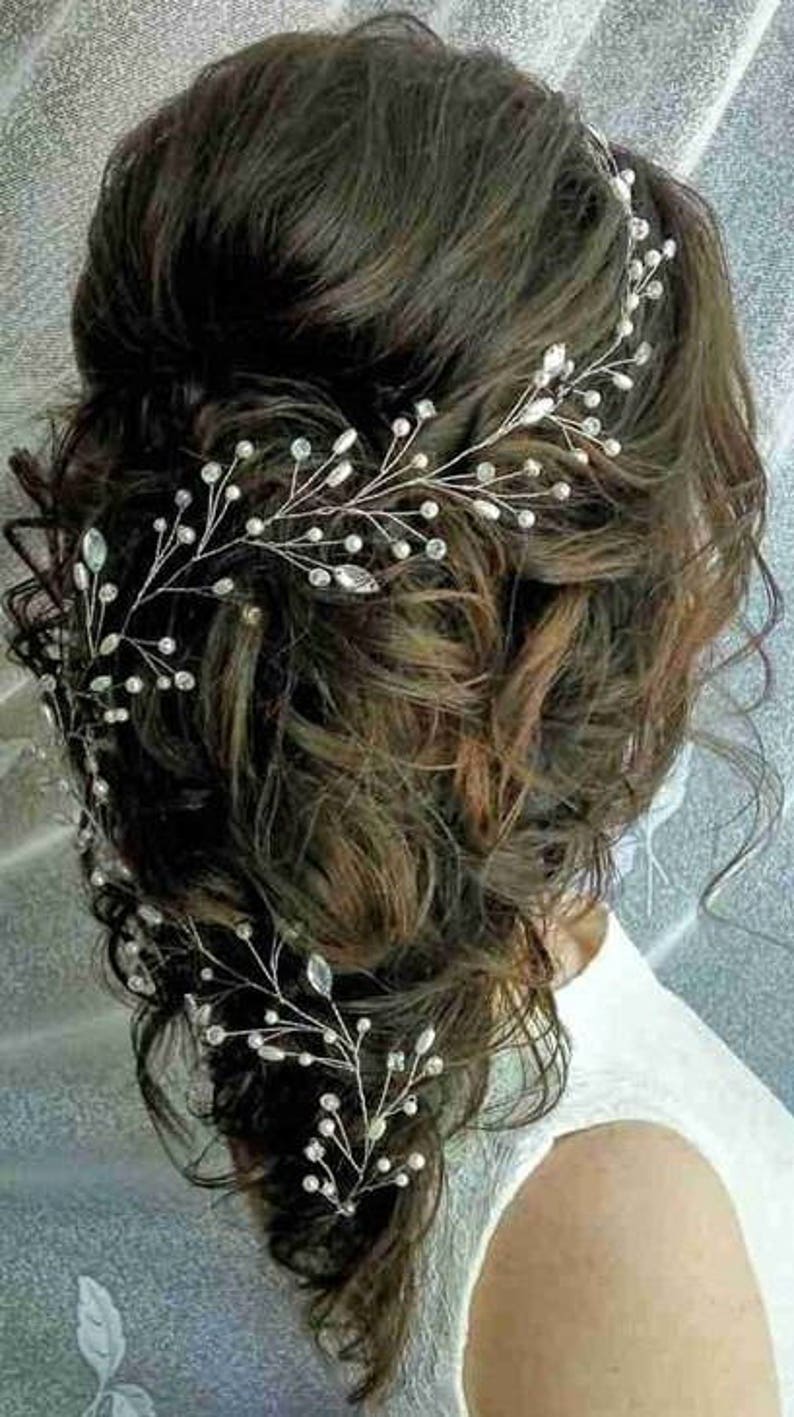 Bridal hair vines Silver wire vines Long hair vine Crystals Bridal hair-vine pearl hair vine Bridal Hair Wreath Baby/'s Breath Headpiece