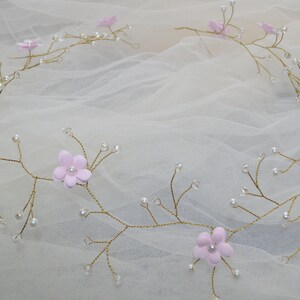 Pink Bridal Flower crown Bridal hair vine White flower crown Pearl hair vine Floral crown Wedding flower crown Bridal floral headpiece image 5