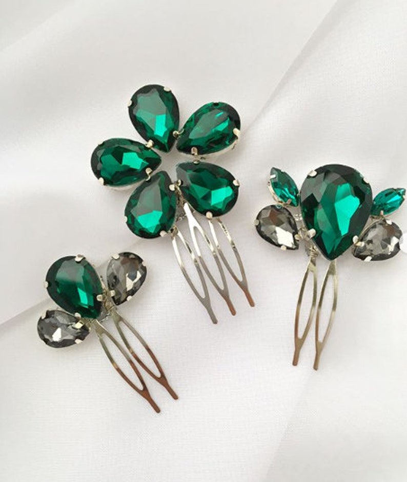 Bridal Hair Pin Emerald Gold Hair Piece Emerald Wedding Hair Etsy