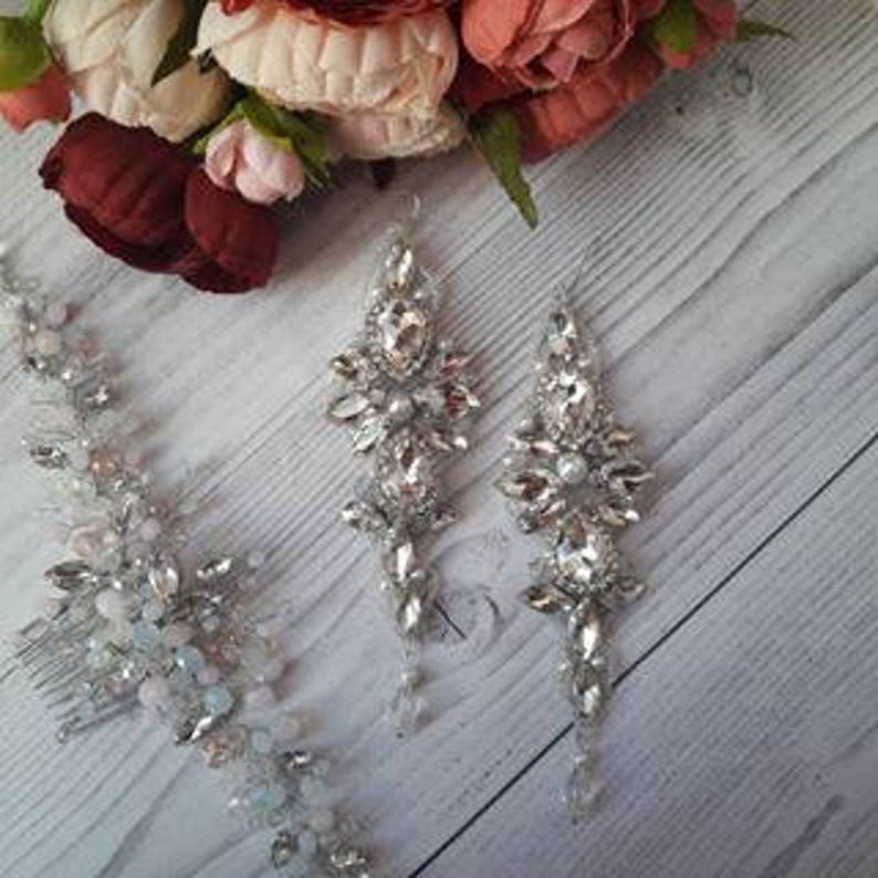 Crystal Bridal earrings Bridesmaid Jewelry Silver Earring Bridal Jewelry Pearl earrings Wedding jewelry earrings Bridal Chandelier image 8