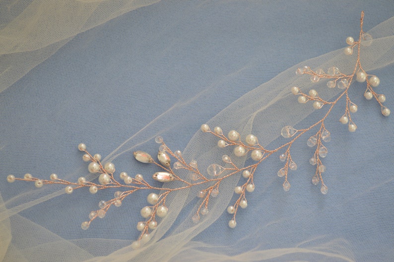 Crystal and Pearl hair vine, Babys breath hair piece, Wedding hair accessories, Wedding hair vine, Bridal hair vine, Bridal hair accessories image 7