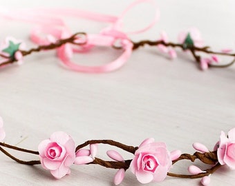 Pink flower crown Floral crown Full flower crown Bridal hair flowers Bridal hair wreath Bridesmaids Wedding flower crown Rustic head wreath