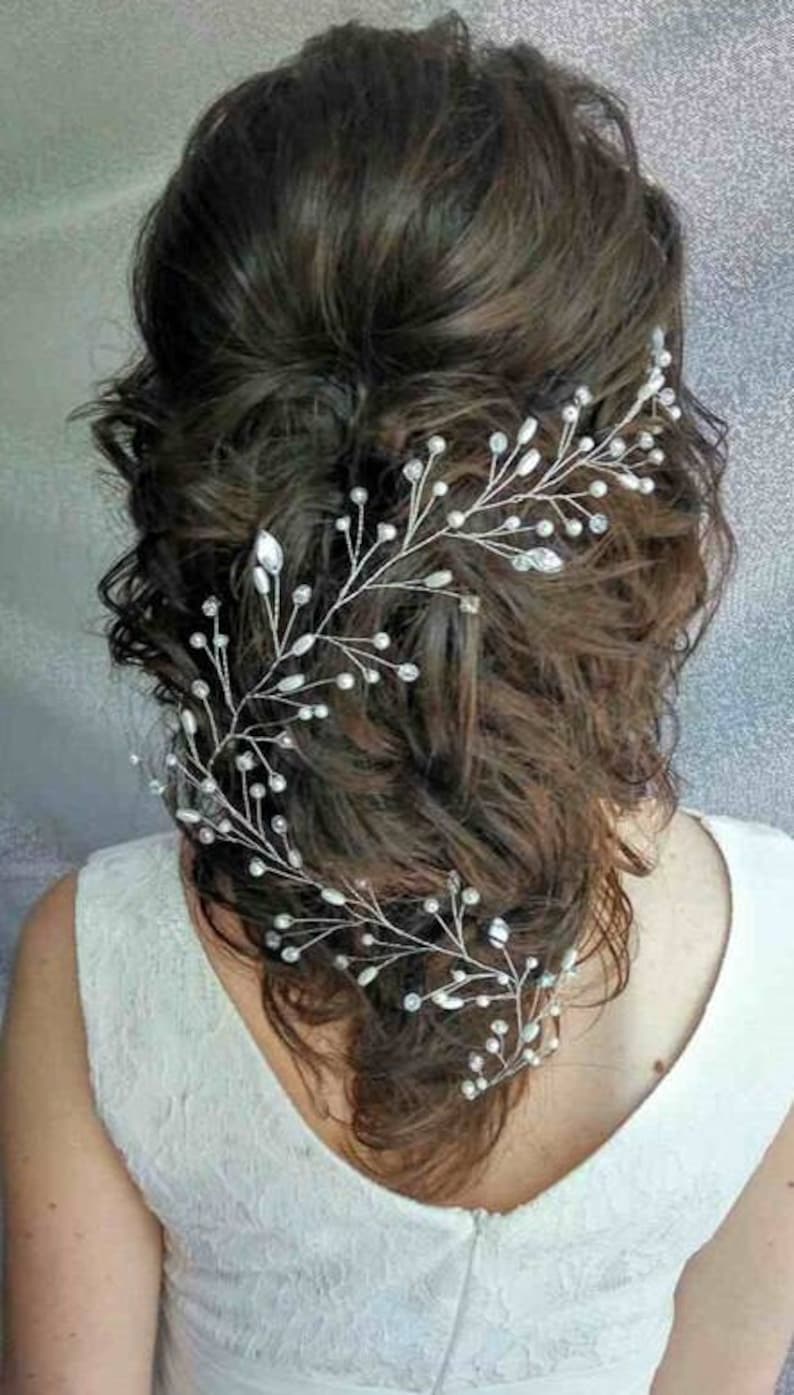 Bridal hair vines Silver wire vines Long hair vine Crystals Bridal hair-vine pearl hair vine Bridal Hair Wreath Baby/'s Breath Headpiece