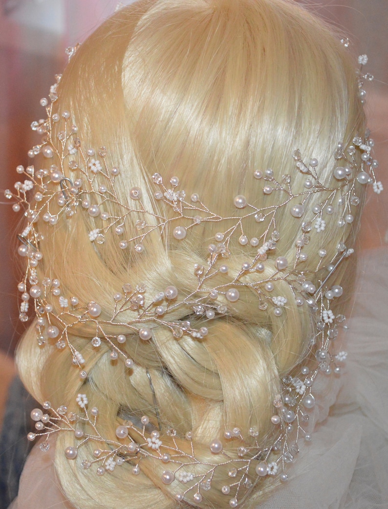 Bridal hair vine Long vine bridal hair Pearl bridal headpiece Crystals Bridal Wedding Pearl Bridal vine Wedding hairstyle Bohemian headpiece
