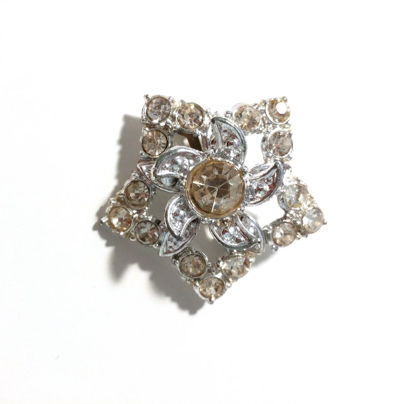 Midcentury Pale Yellow Crystal Necklace Brooch and Earring Set