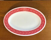 Mid Century Red Laurel Leaf Serving Tray- Vintage Oval Pyrex Serving Tray