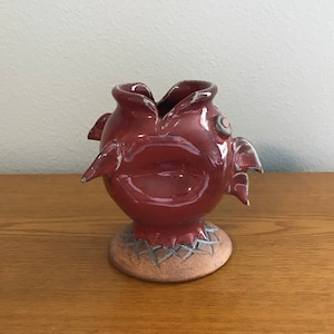 1980’s Pottery Fish Vase- Vintage Handmade Artist Signed Vase