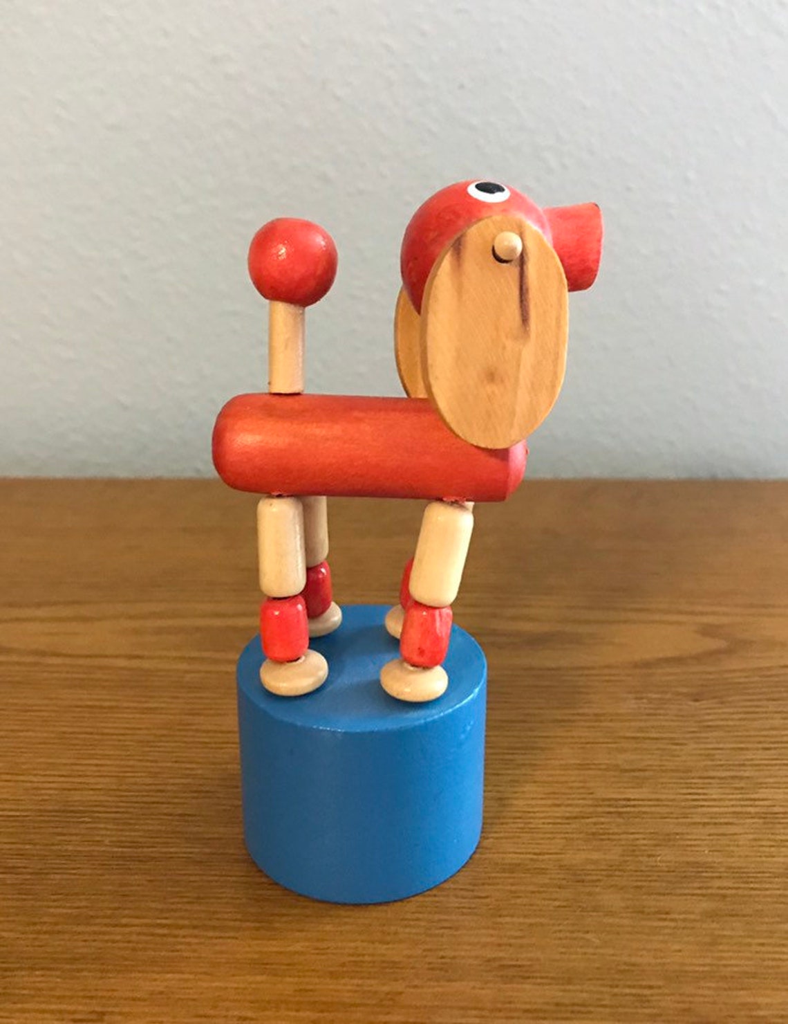 1980s Wooden Red Dog Push Button Puppet Vintage Dog Push Etsy
