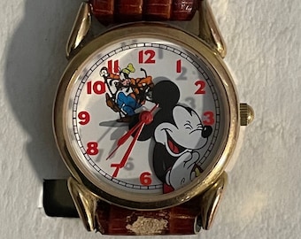 1990's Disney Time Works Mickey Mouse and Goofy Watch- Vintage Women’s Laughing Mickey and Goofy Watch