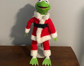 Muñeco de la rana Gustavo de Hamilton Gifts de 1990: muñeco de la rana Gustavo de Navidad vintage con soporte