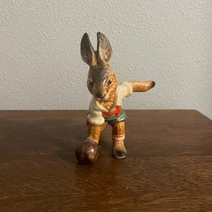 1980’s Goebel Bavarian Bunnies Bowling Figurine- Vintage Goebel Bowler Rabbit  Figurine