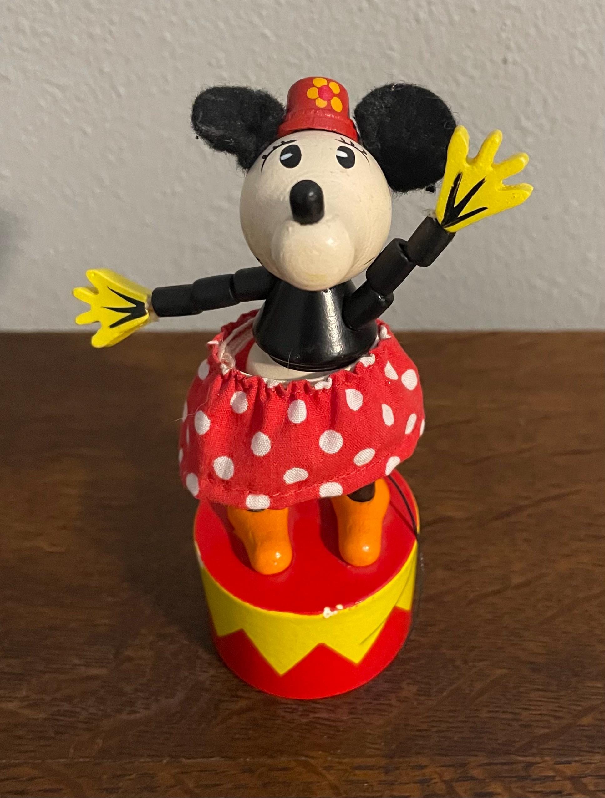 1990's Minnie Mouse Wooden Push Button Puppet- Vintage Disney