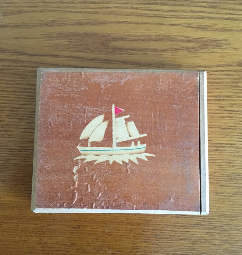 Wooden Trinket Box Vintage Wooden and Mother of Pearl Inlay Box Wooden Inlay Jewelry Box