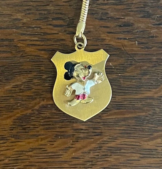 Vintage Walt Disney World brass Mickey Mouse keyring Shirley some wear.