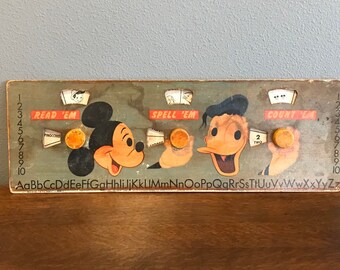 1950s Disney Read 'Em, Spell 'Em, Count 'Em Chalkboard Header- Mid Century Walt Disney Learning Board