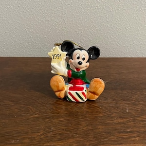 1991 Schmid Disney Mickey Mouse Christmas Ornament- Vintage Ceramic Mickey Mouse Holiday Ornament