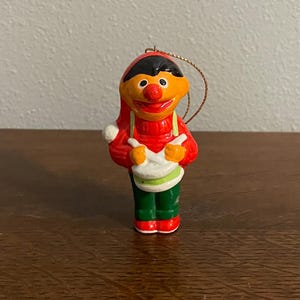 1980&#39;s Sesame Street Ernie Holiday Ornament- Vintage Ceramic Ernie Sesame Street Christmas Ornament