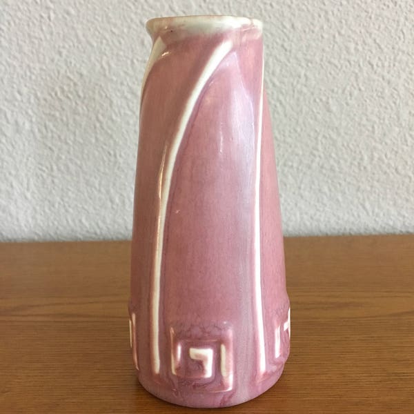 1918 Rookwood Pottery Vase- Rookwood Pottery #2135- Rose Pink Rookwood Vase with Greek Key Design