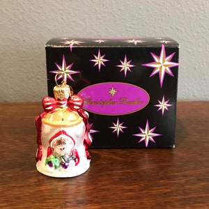 1999 Christopher Radko Santa Bell Ornament- Vintage Blown Glass Christopher Radko Christmas Bell Ornament