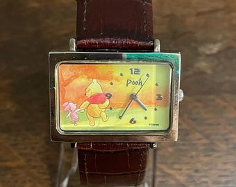 Relógio Disney Time Works Pooh e Leitão da década de 1990 - Relógio Vintage Disney Time Works Ursinho Pooh e Leitão