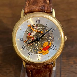 1990’s Disney Time Works Winnie the Pooh and Tigger Visible Gears Watch- Vintage Women’s Pooh and Tigger Skeleton Watch