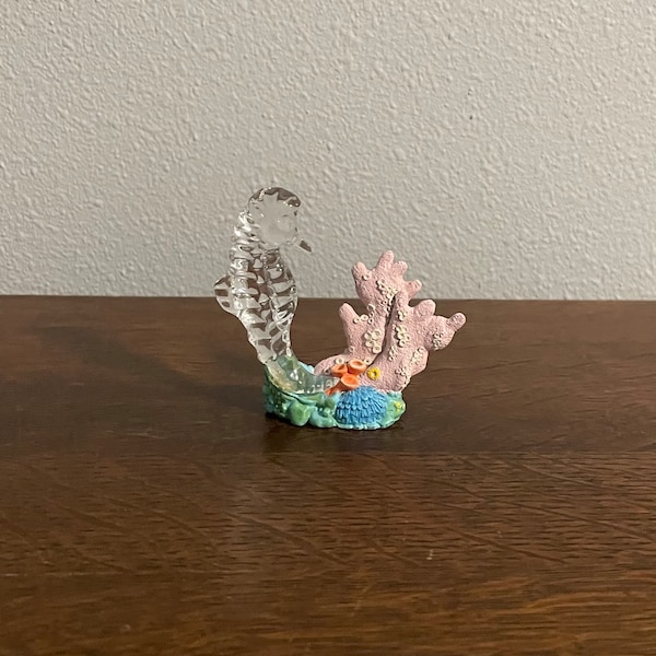 1990’s Waterford Crystal Jewels Collection Seahorse and Coral Figurine- Vintage Miniature Waterford Crystal Seahorse figurine
