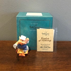 1990’s Walt Disney Classics Collection Three Little Pigs “Work and Play Don’t Mix” Figurine- WDCC Practical Pig Figurine, with COA